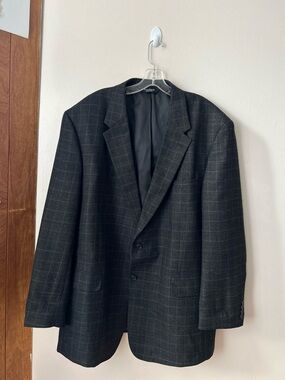 Jos. A. Bank 100% Wool Blazer, Brown Plaid, Men's Size 50L — Classic Jacket